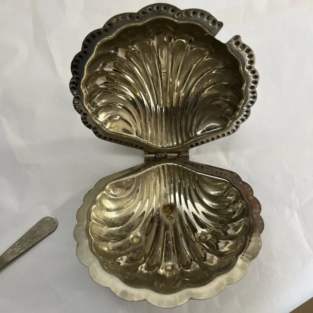 Vintage Leonard Silver Plated Hinged Clam Shell Caviar Butter Dish Hong Kong